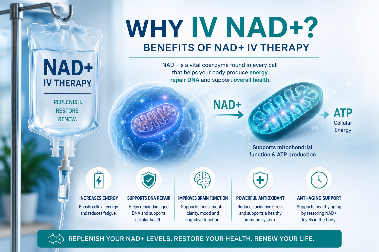 Use the NAD+ IV Therapy / Cellular Energy image we created earlier — showing NAD+ IV therapy along with the cellular/mitochondrial energy concept.